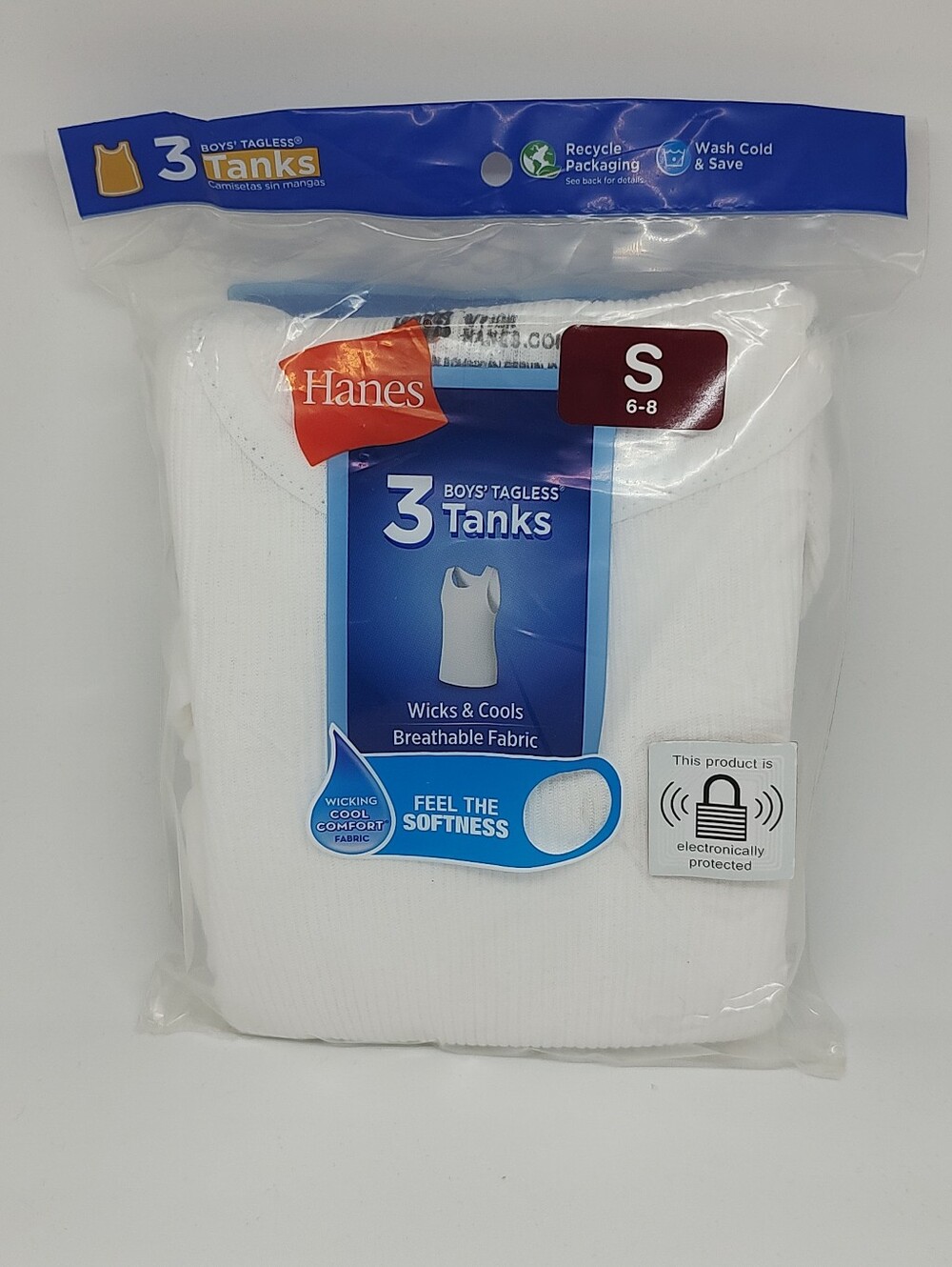 Hanes 3 pack Boys Tagless Tank Top Size S 6-8 White Undershirt 100% Cotton NEW